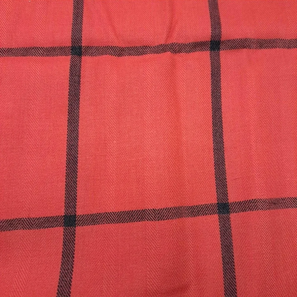 Vintage Fabric 1.47 Yard Red Black Windowpane Herringbone Check Apparel Material